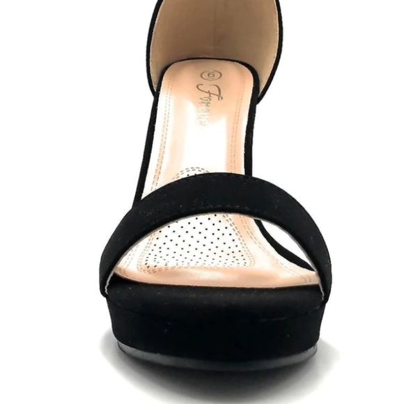 New Black Ankle Strap Single Band Platform Chunky Heel Dress Sandals - Picture 3 of 3